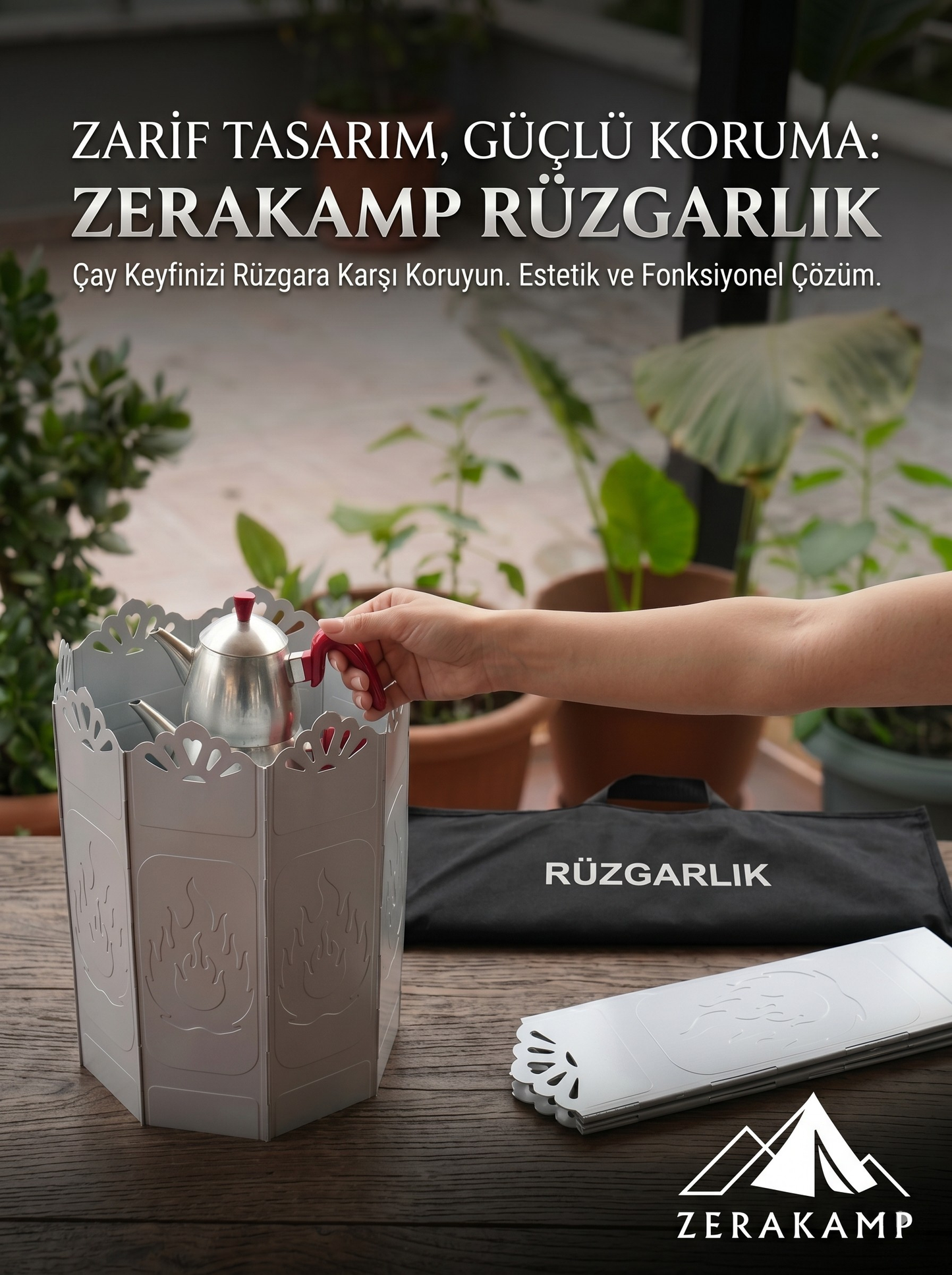 Zerakamp Katlanabilir Kamp Ocak ve Çaydanlık Rüzgarlığı