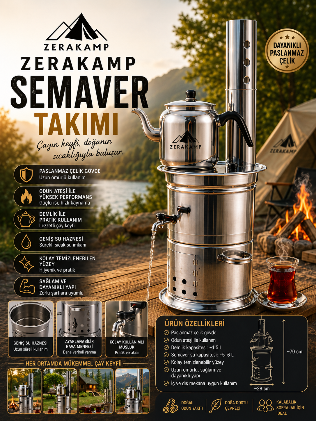 Zerakamp Demlikli Semaver Takımı